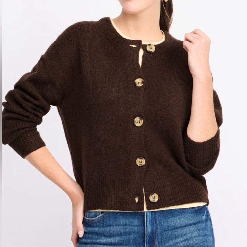 NWT RD STYLE Wren Crewneck Cardigan in Brown - Picture 2 of 10